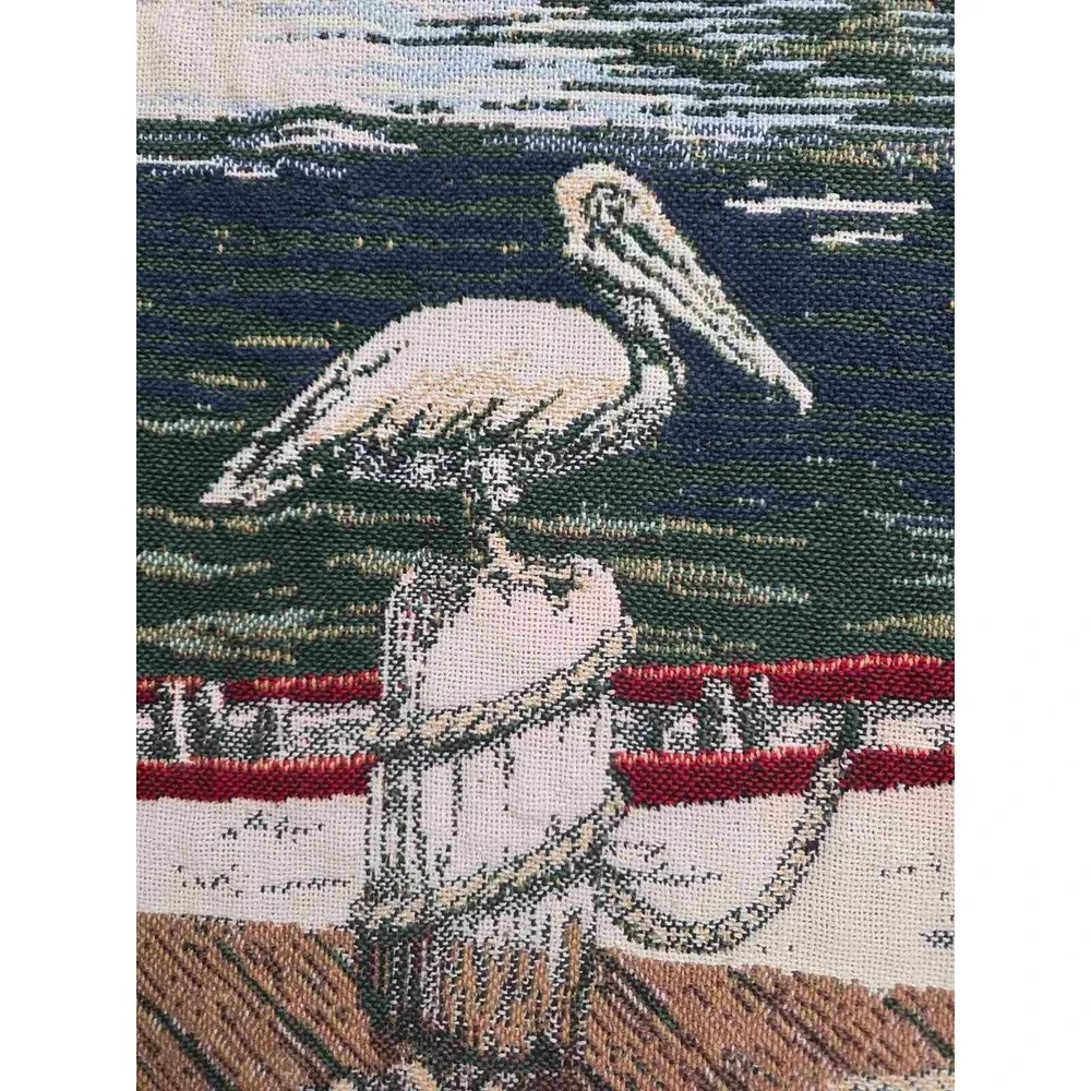 Goodwin Weavers‎ Throw Blanket Fringed Lake Boats Fishing 100% Cotton Made USA